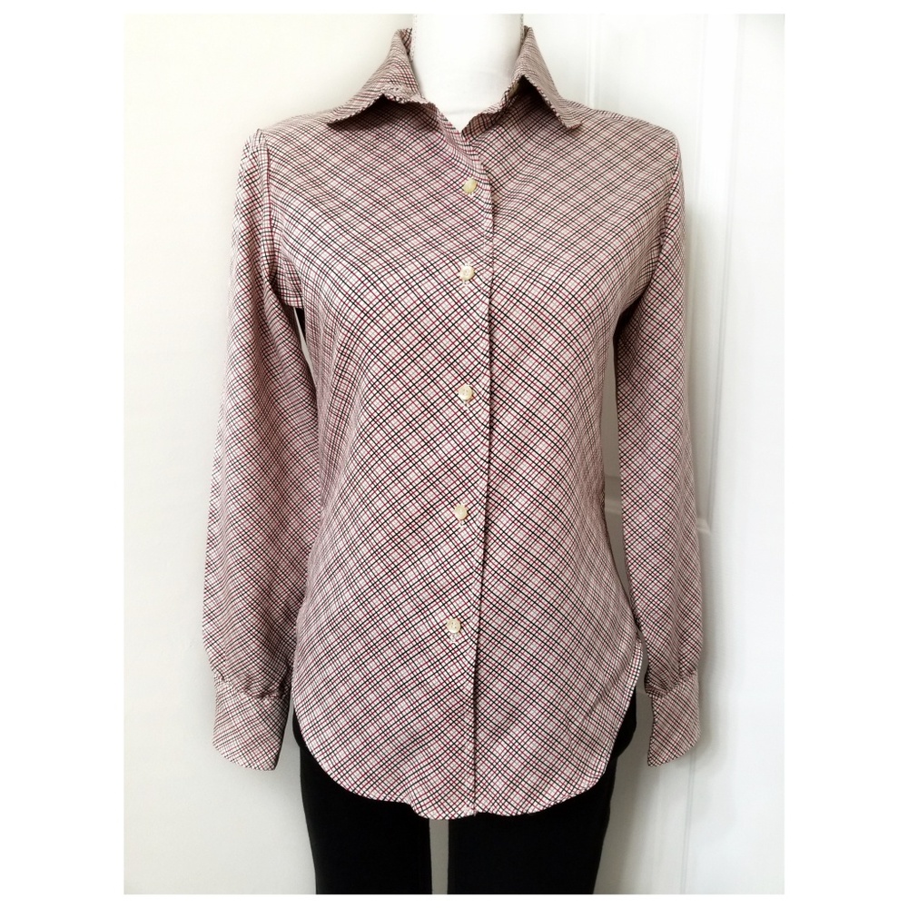 VINTAGE plaid long sleeve blouse - Picture 2 of 7